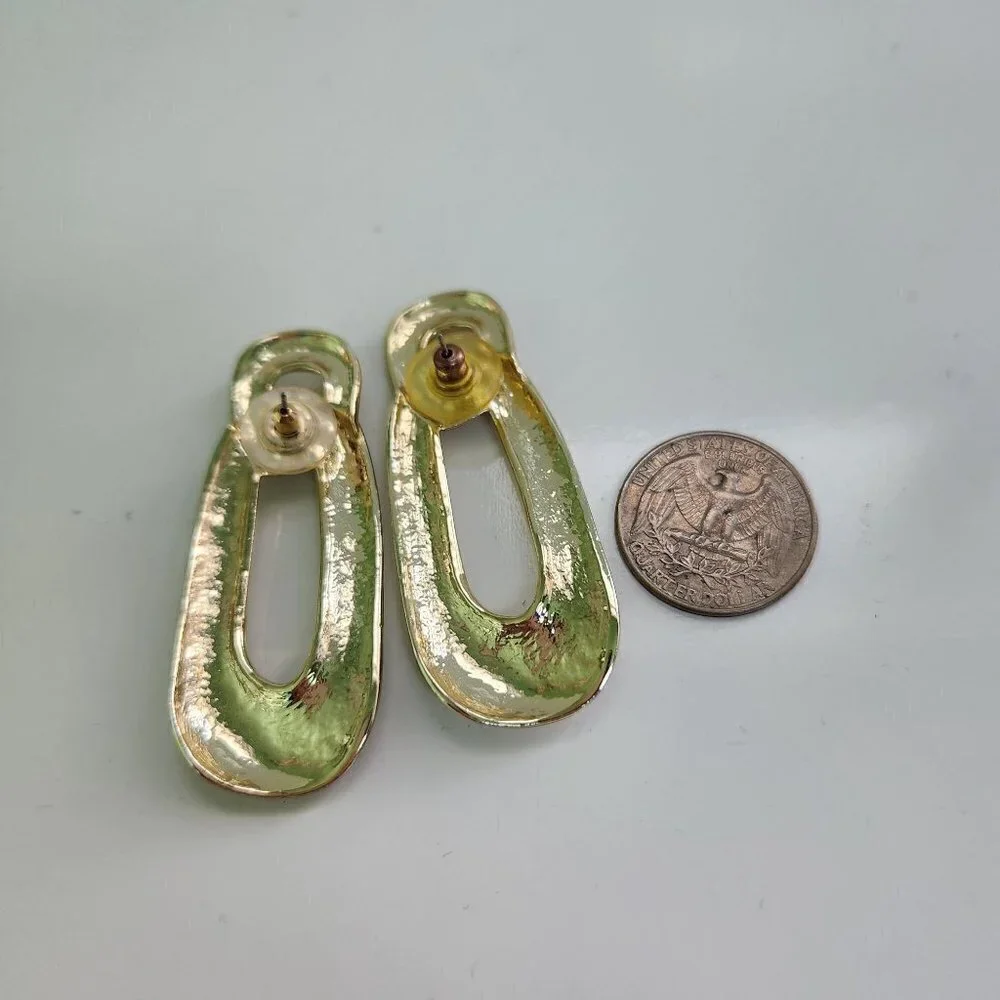 Vintage Burnished Rhinestone Link Stud Dangle Earrings